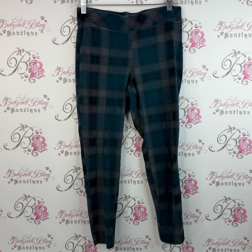 Torid pants stretchy stretch tights Plaid Stretch Leggings Teal navy